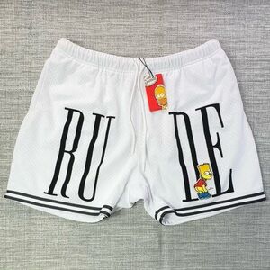 Men’s RUDE The Simpsons Bart Simpson Eat My Shorts Basketball Shorts White XL